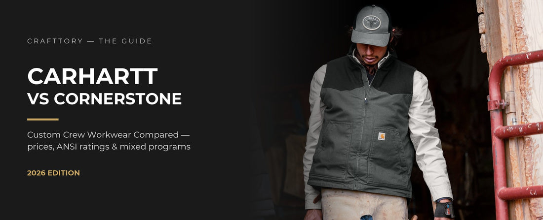 Carhartt vs CornerStone — custom crew workwear compared, 2026 guide
