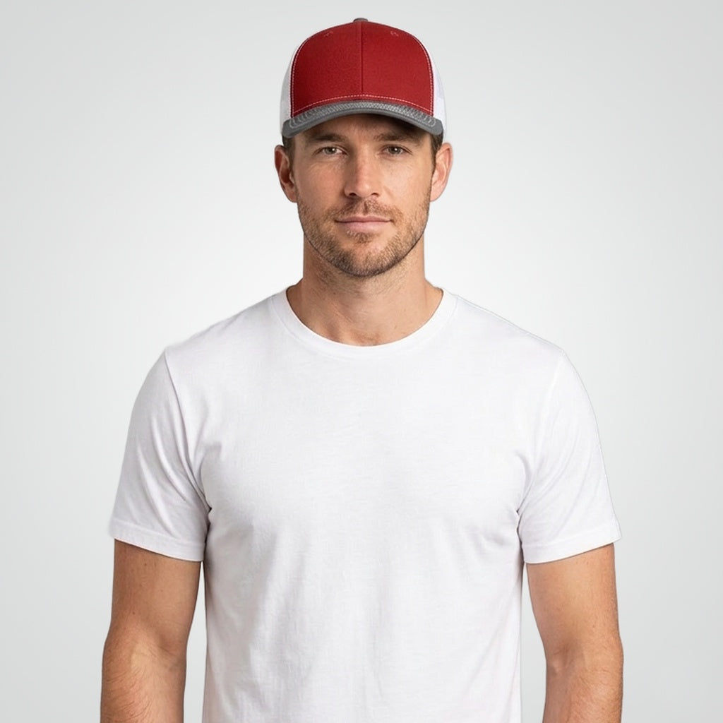 Red/ White/ Heather Grey