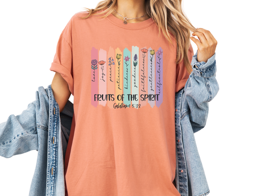 Fruits of the Spirit Galatians 5:22 Shirt, Floral Faith Tee for Women, Vintage Christian Comfort Colors T-Shirt, Jesus Lover Gift