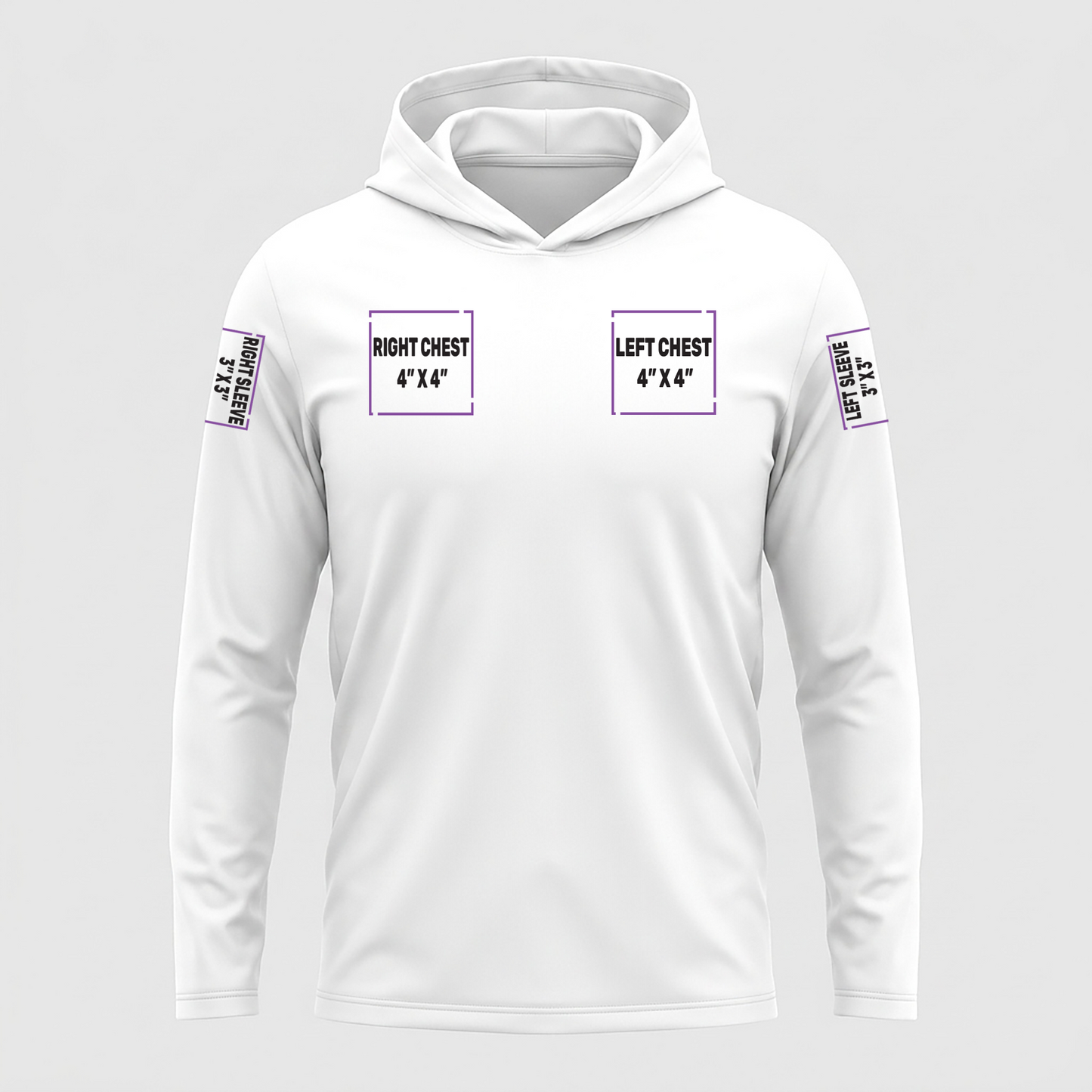 Long Sleeve Hooded Tee decoration zones — Front (Left Chest, Right Chest) | CraftTory