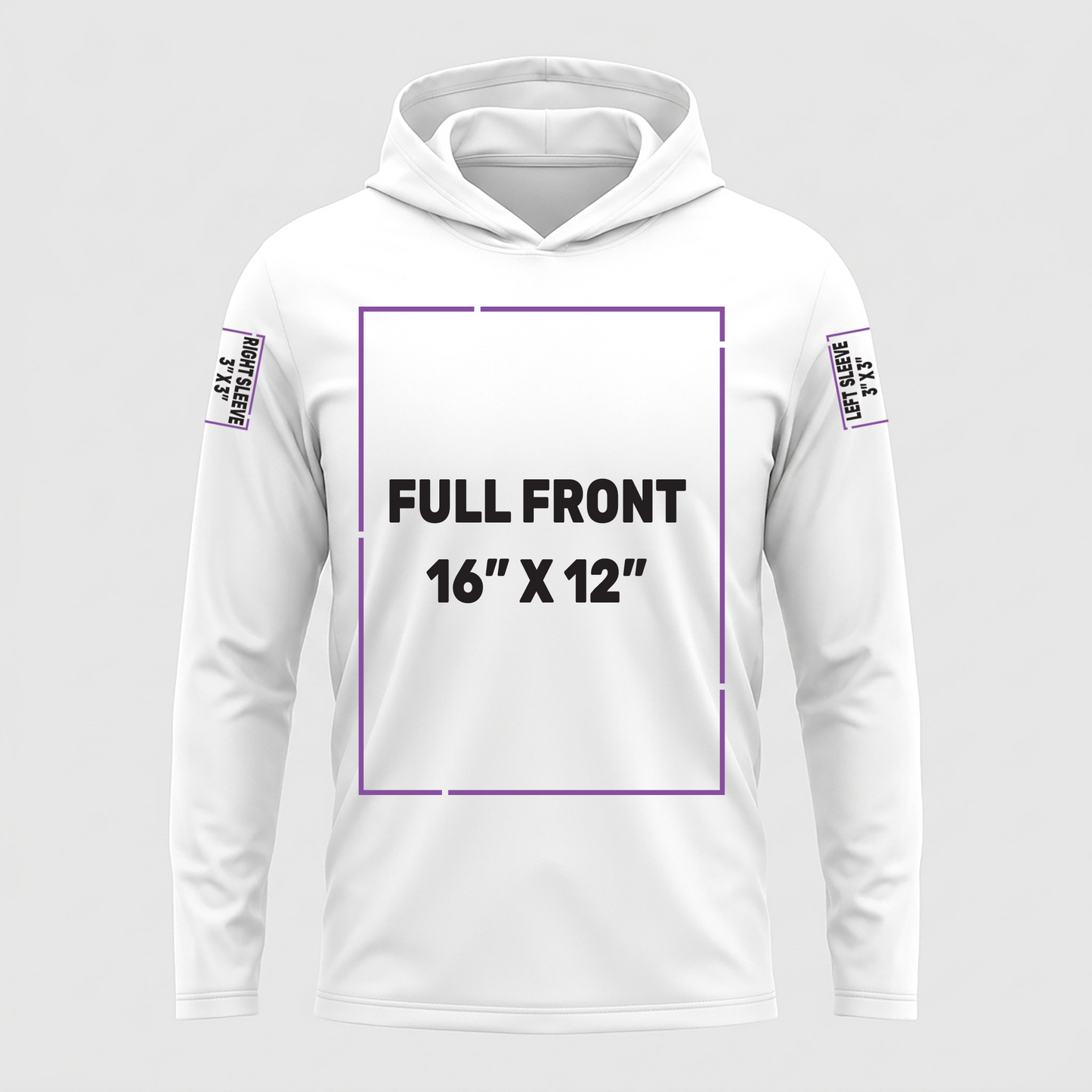 Long Sleeve Hooded Tee decoration zones — Full Front | CraftTory