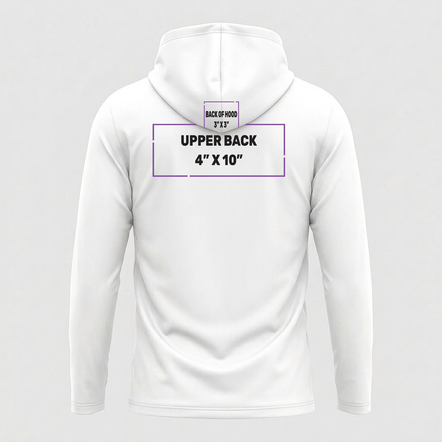 Long Sleeve Hooded Tee decoration zones — Back Upper | CraftTory
