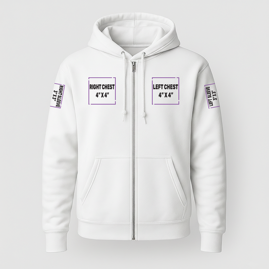 Full-Zip Hoodie decoration zones — Front (Left Chest, Right Chest, Pocket) | CraftTory