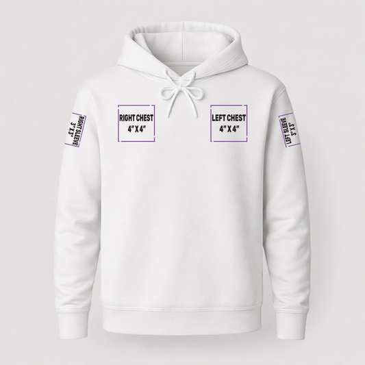 Lightweight Hoodie decoration zones — Front (Left Chest, Right Chest) | CraftTory