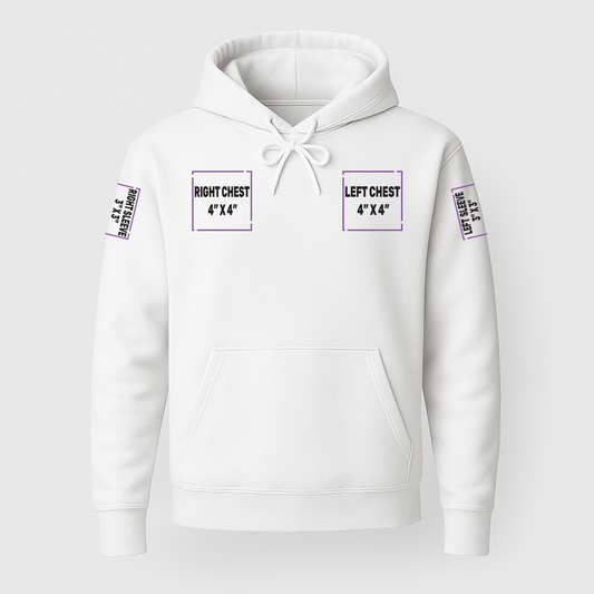 Pullover Hoodie decoration zones — Front (Left Chest, Right Chest, Pocket) | CraftTory