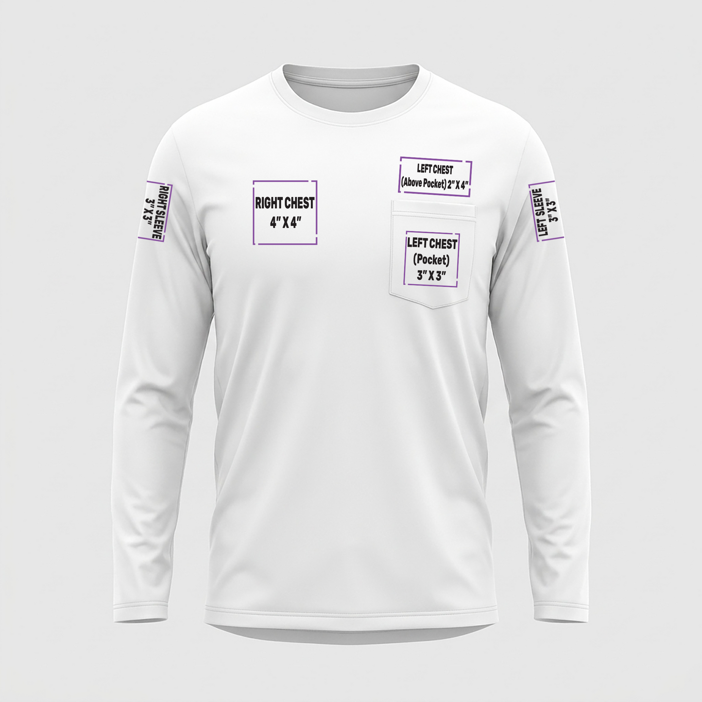 Long Sleeve Pocket Tee decoration zones — Front (Left Chest, Right Chest) | CraftTory