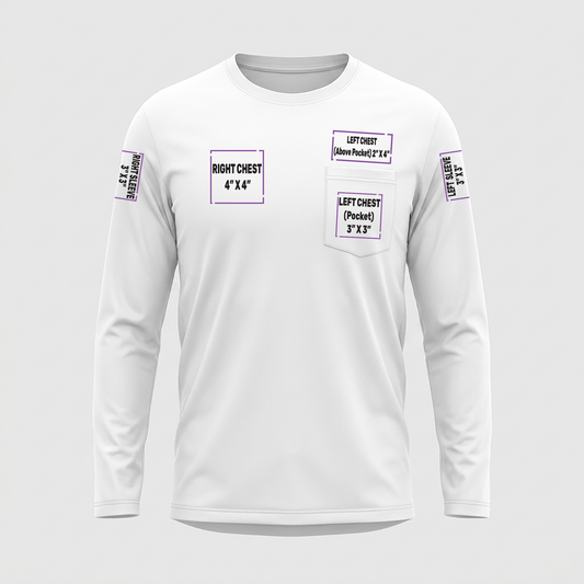 Long Sleeve Pocket Tee decoration zones — Front (Left Chest, Right Chest) | CraftTory