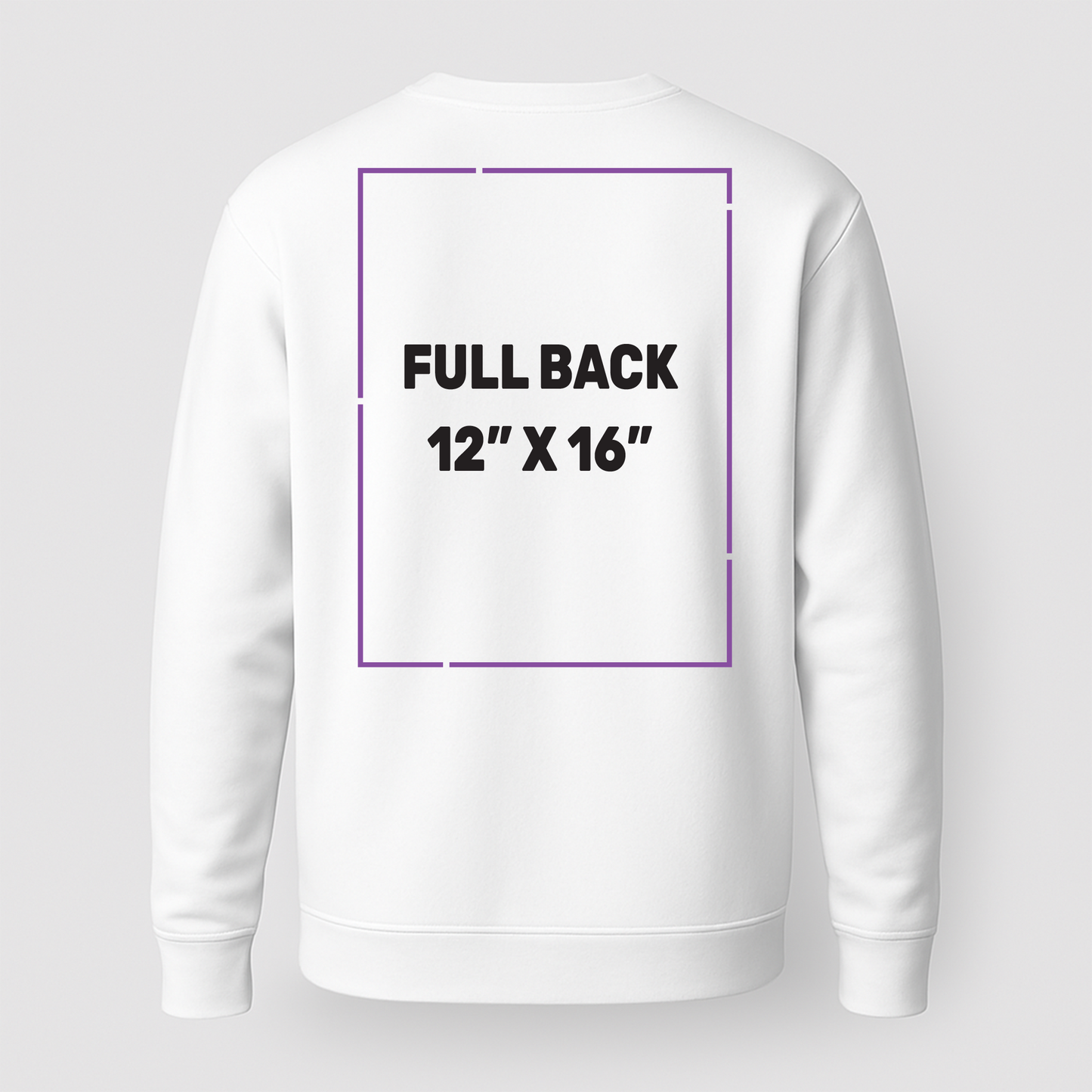 Sweatshirt back decoration zone - full print area