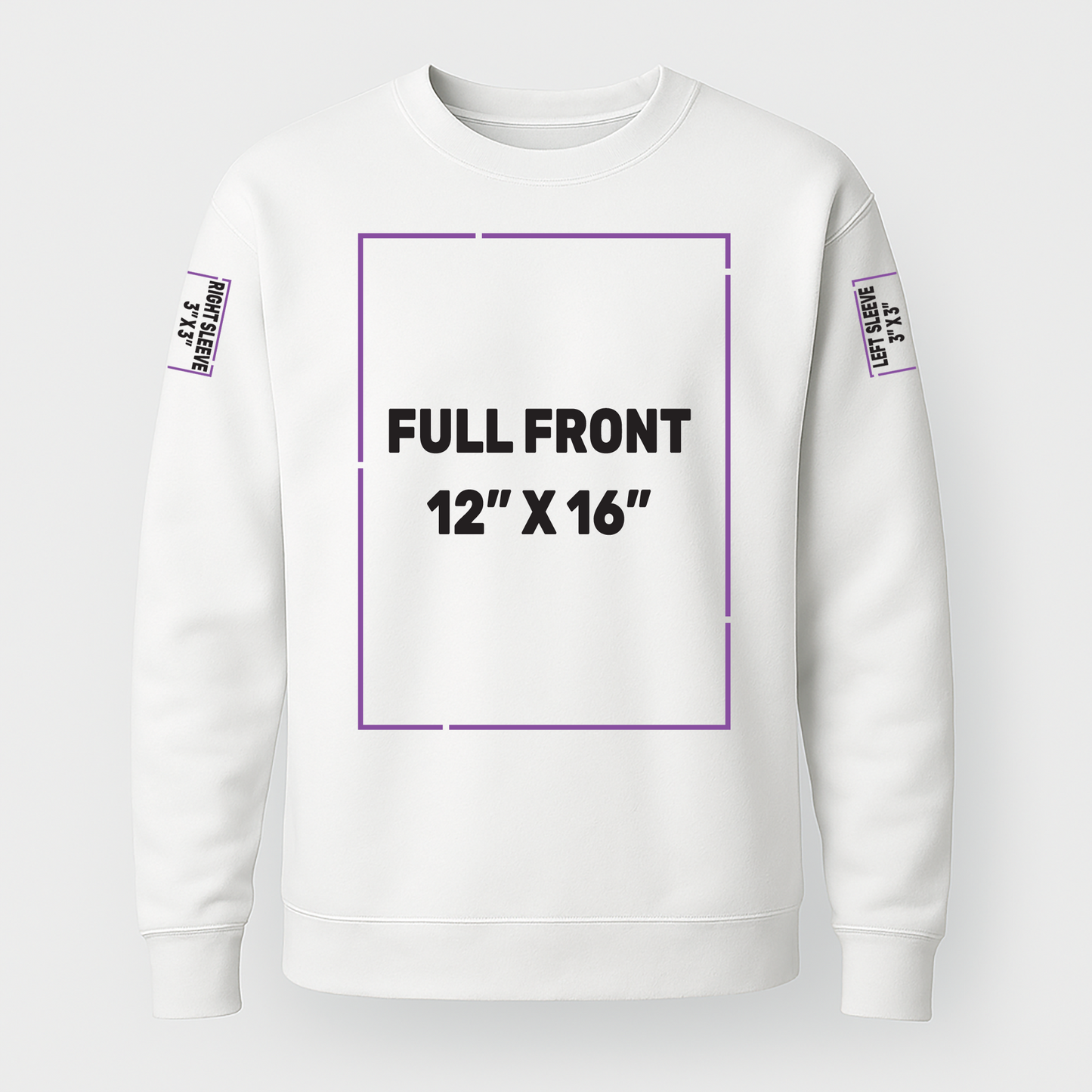 Sweatshirt front decoration zone - full print area