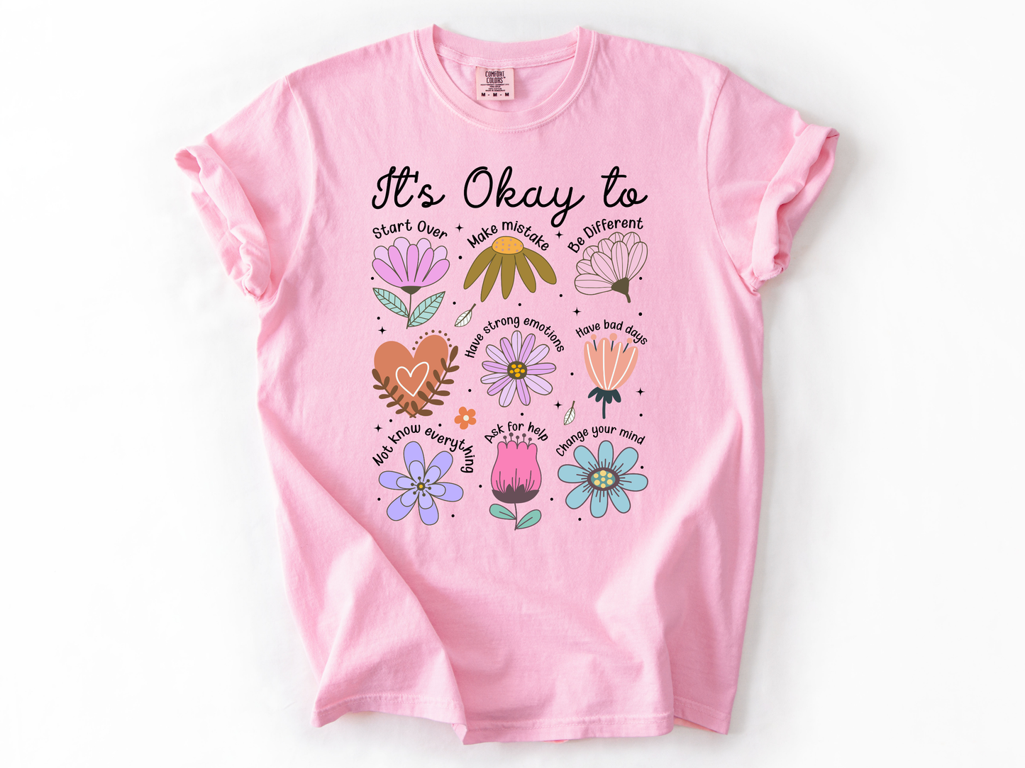 It’s Okay To Boho Flower Shirt | Comfort Colors Mental Health T-Shirt | Positive Affirmation Tee | Retro Floral Self Love Gift