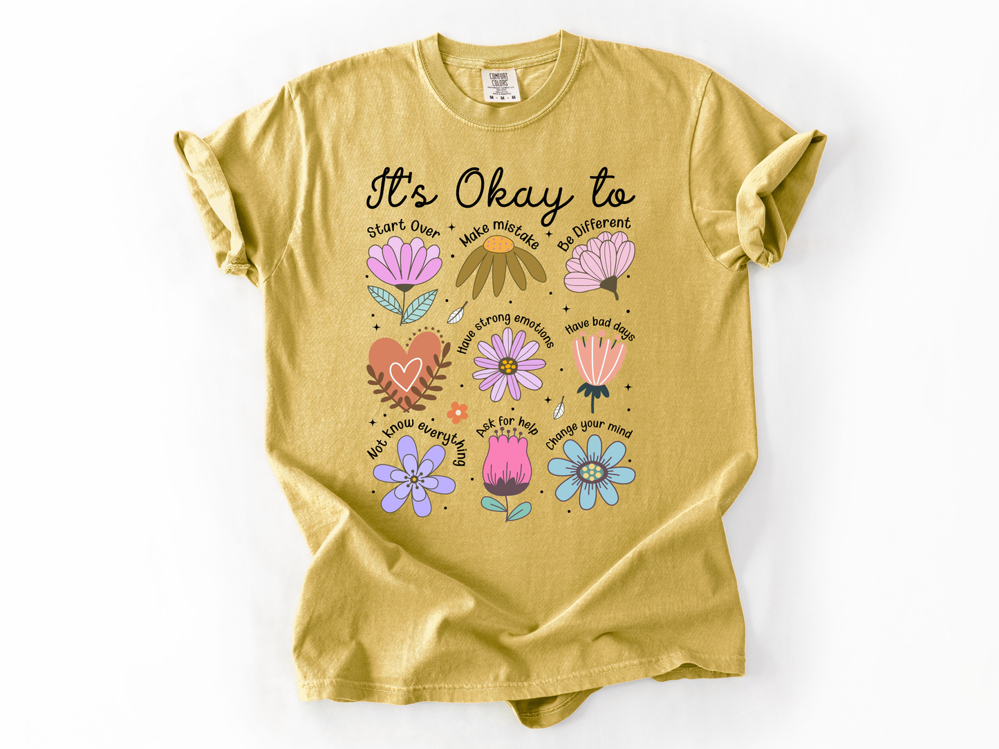 It’s Okay To Boho Flower Shirt | Comfort Colors Mental Health T-Shirt | Positive Affirmation Tee | Retro Floral Self Love Gift