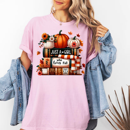 Fall Books & Pumpkin Comfort Colors T-Shirt: Cozy Autumn Tee