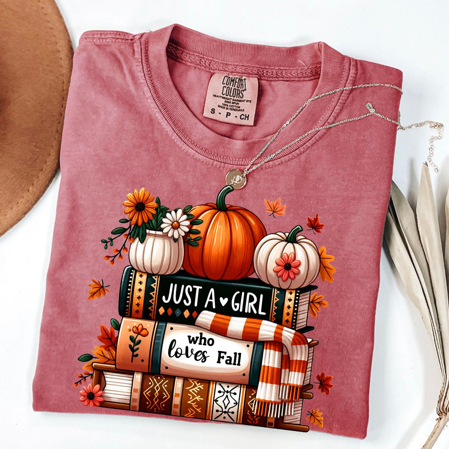 Fall Books & Pumpkin Comfort Colors T-Shirt: Cozy Autumn Tee