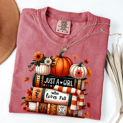 Fall Books & Pumpkin Comfort Colors T-Shirt: Cozy Autumn Tee