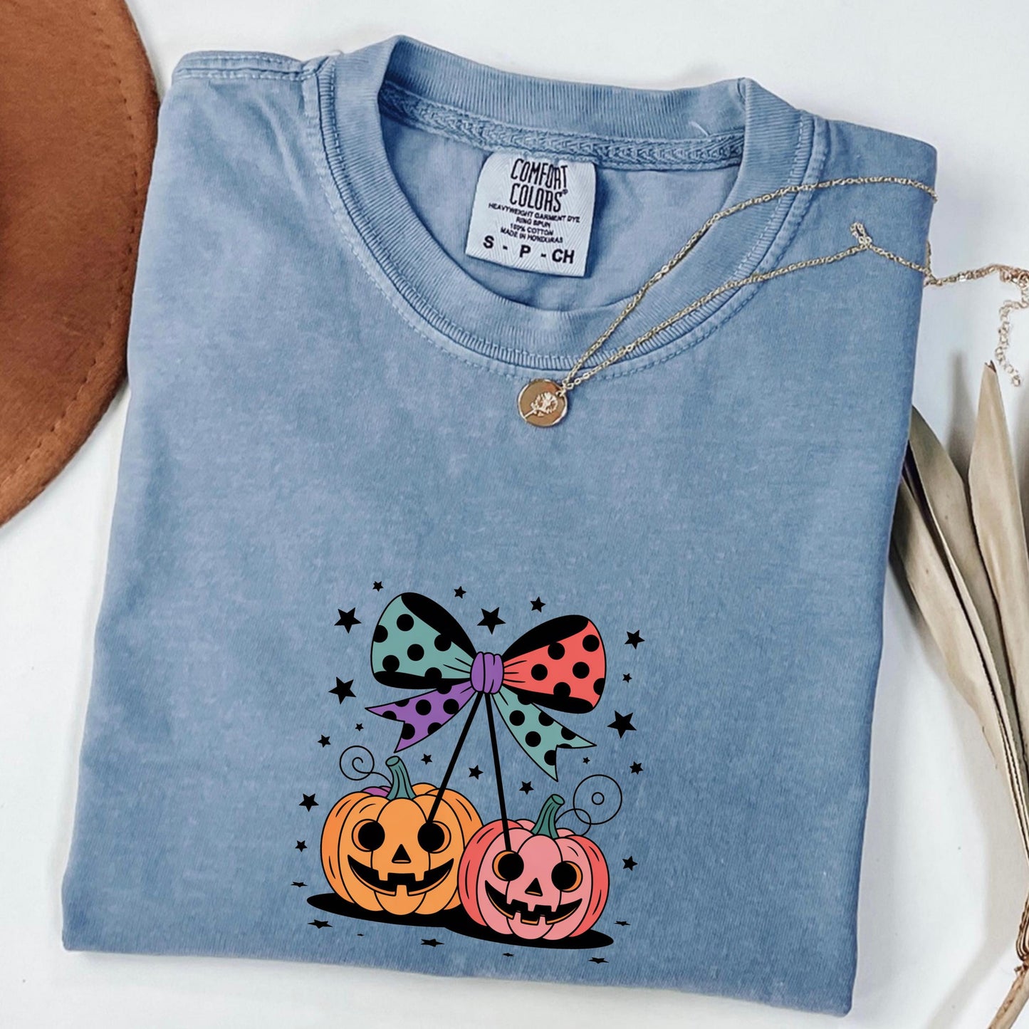 Pumpkin Jack O' Lantern Bow Tee: Retro Halloween Comfort Colors Shirt