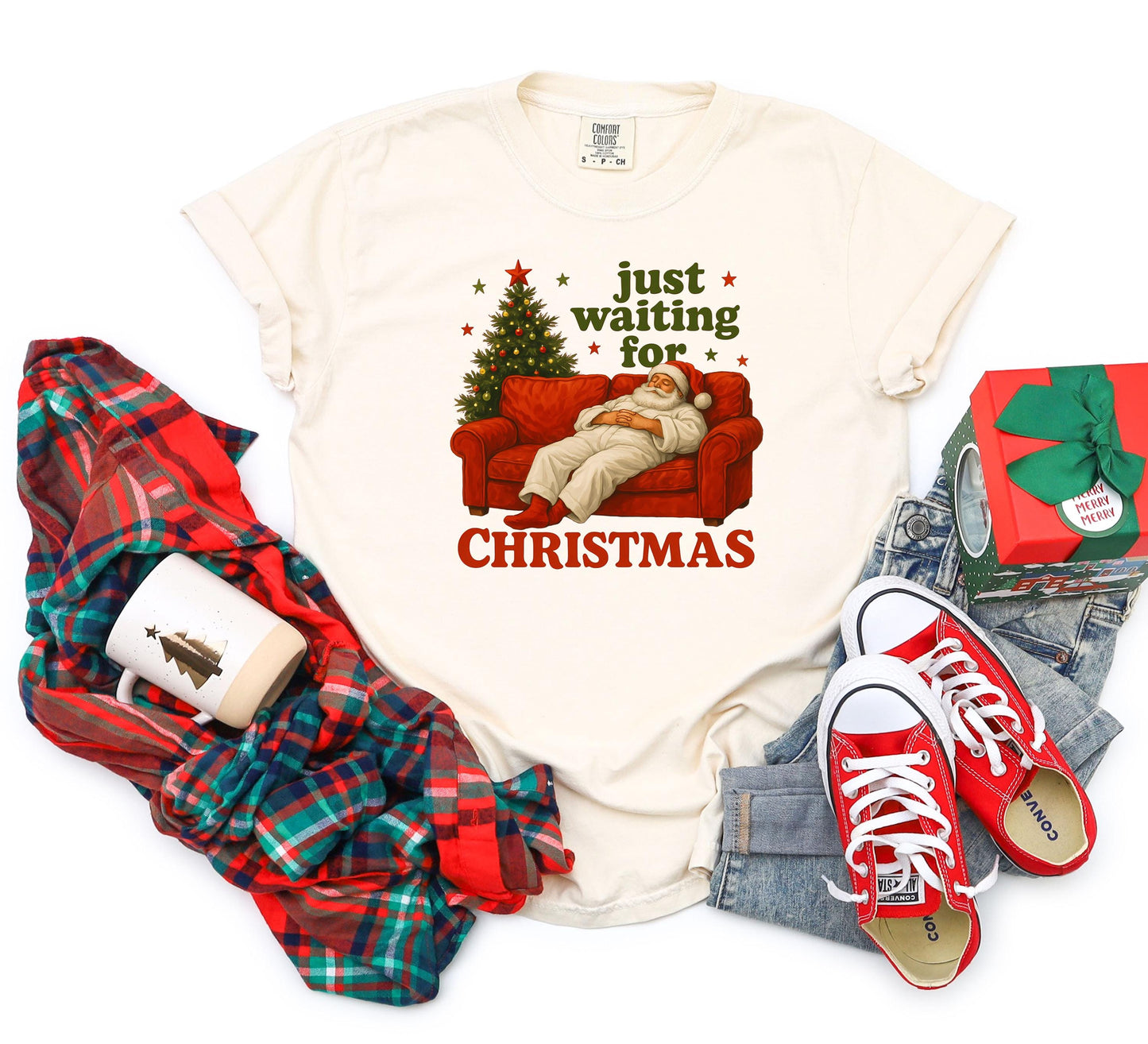 Funny Christmas Sweatshirt: Waiting for Santa - Unisex Holiday Crewneck