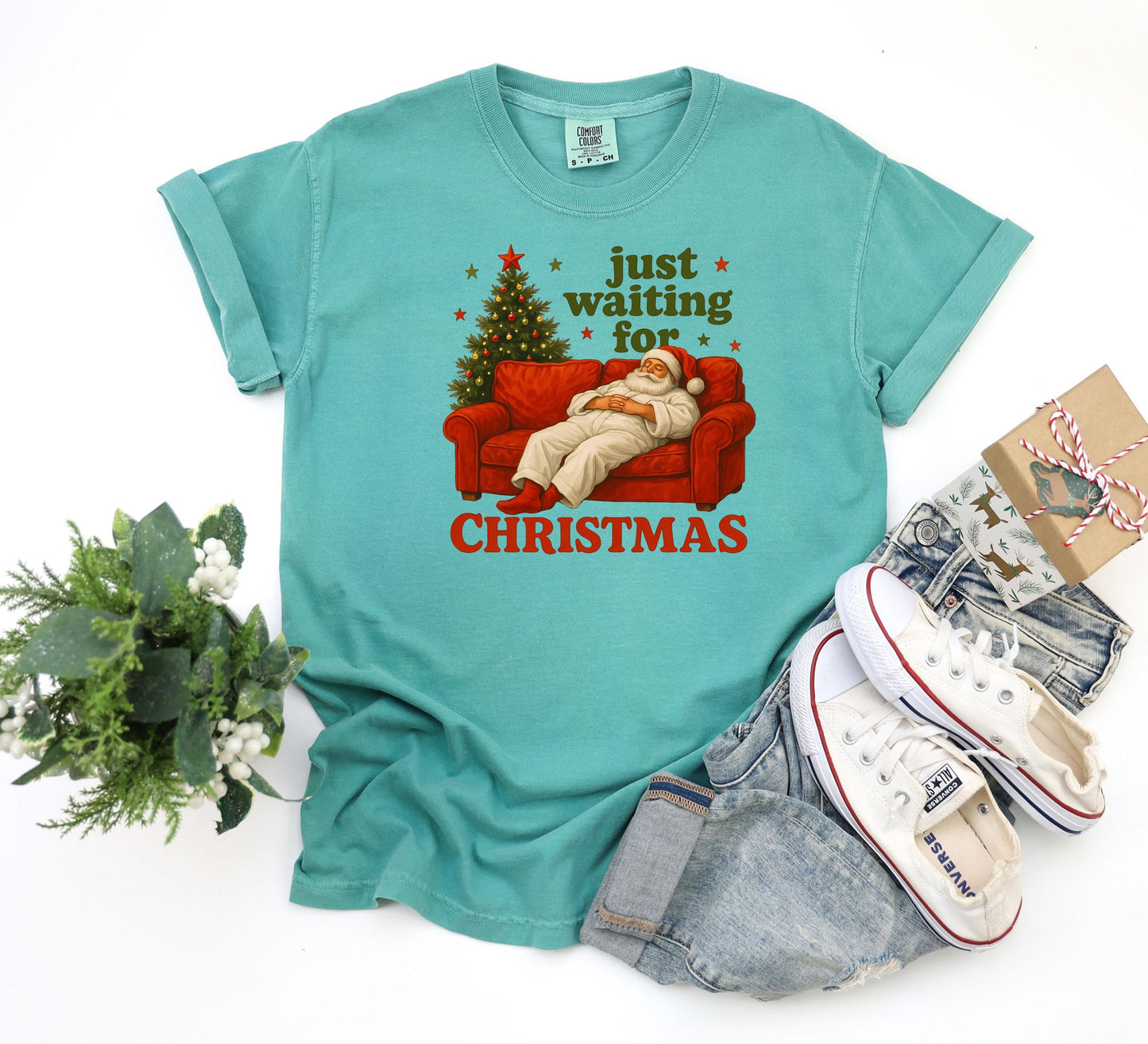 Funny Christmas Sweatshirt: Waiting for Santa - Unisex Holiday Crewneck