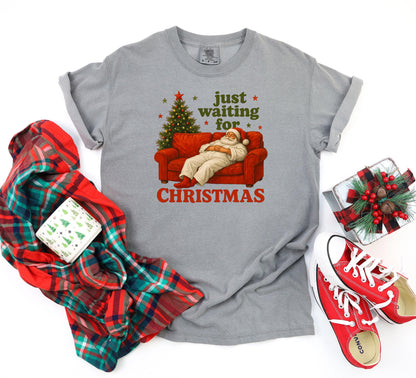 Funny Christmas Sweatshirt: Waiting for Santa - Unisex Holiday Crewneck