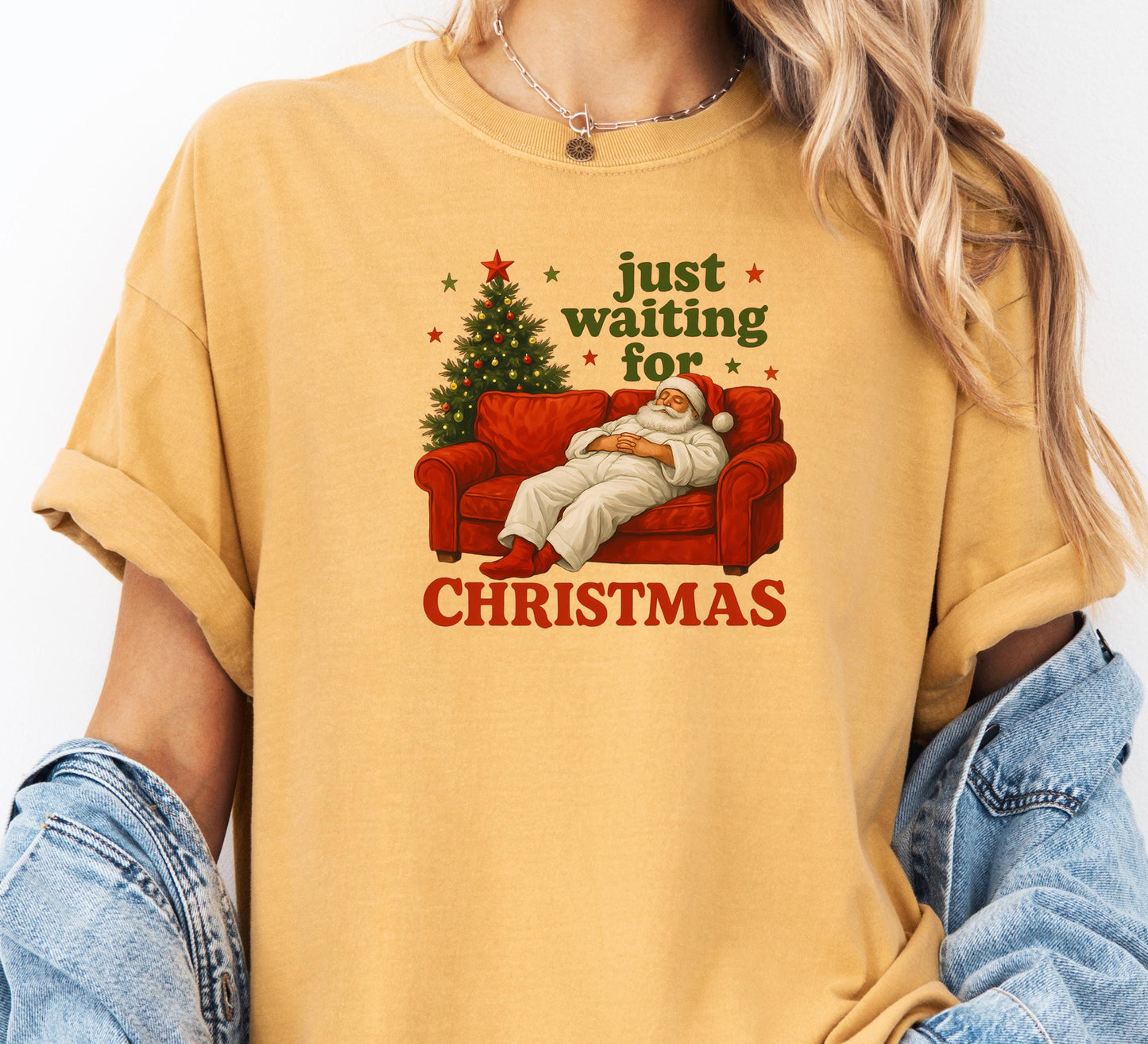 Funny Christmas Sweatshirt: Waiting for Santa - Unisex Holiday Crewneck