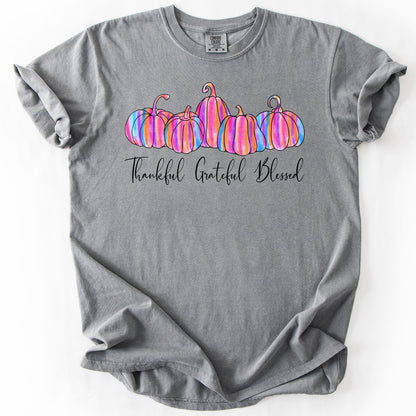 Thankful Grateful Blessed Shirt: Comfort Colors Pumpkin Fall Tee