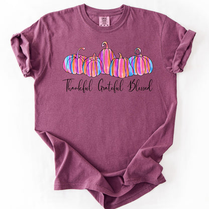 Thankful Grateful Blessed Shirt: Comfort Colors Pumpkin Fall Tee