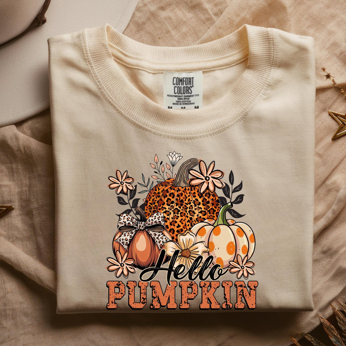 Hello Pumpkin Shirt: Retro Leopard Print Fall Graphic Tee
