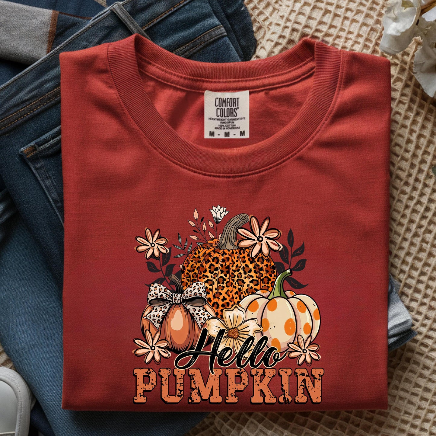 Hello Pumpkin Shirt: Retro Leopard Print Fall Graphic Tee