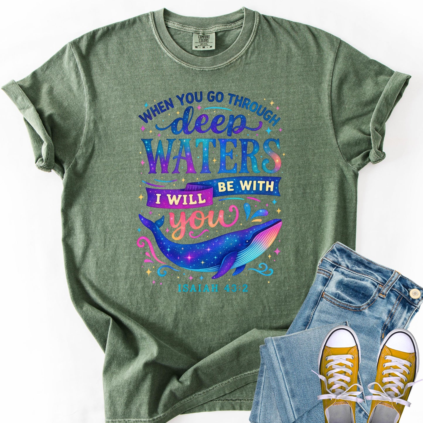 Comfort Colors Whale Shark Christian T-Shirt - Faith Over Fear Beachy Tee