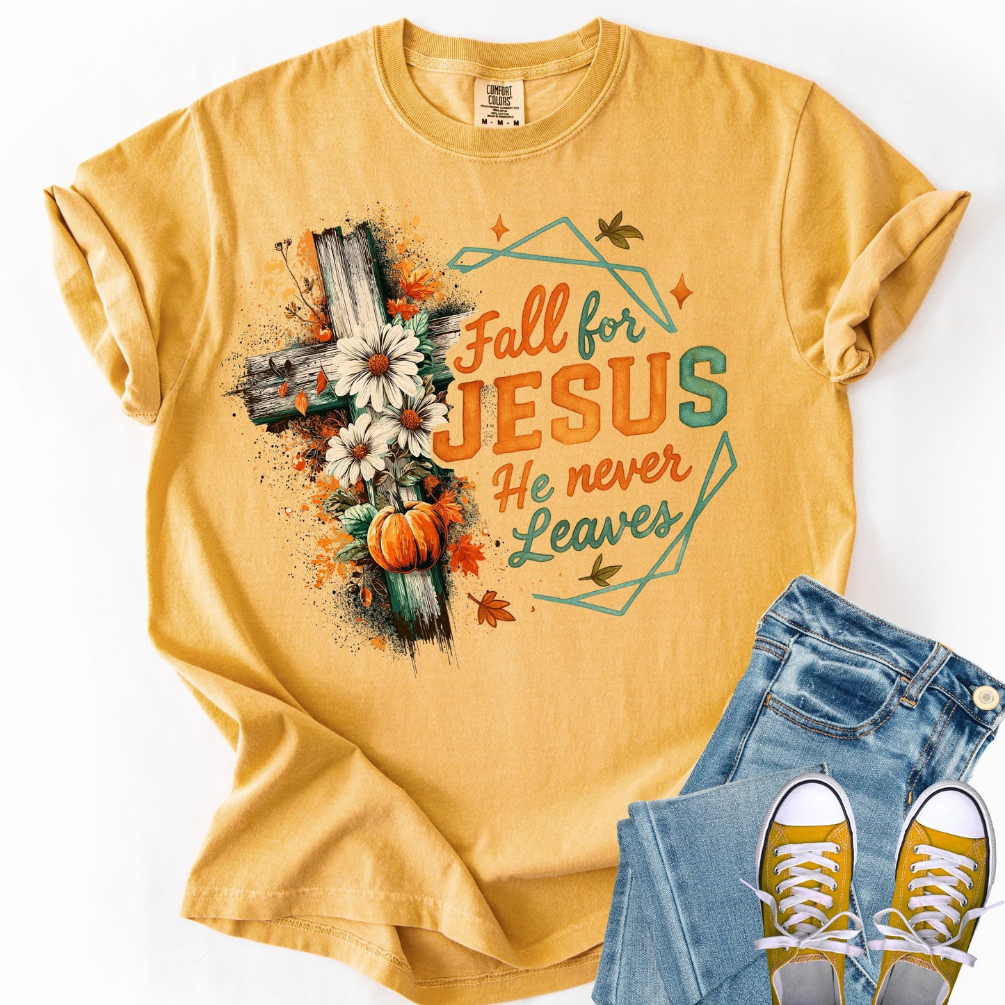 Fall For Jesus Comfort Colors Shirt: Rustic Autumn Thanksgiving Tee