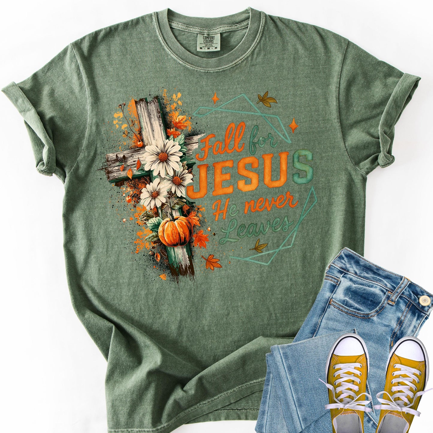 Fall For Jesus Comfort Colors Shirt: Rustic Autumn Thanksgiving Tee