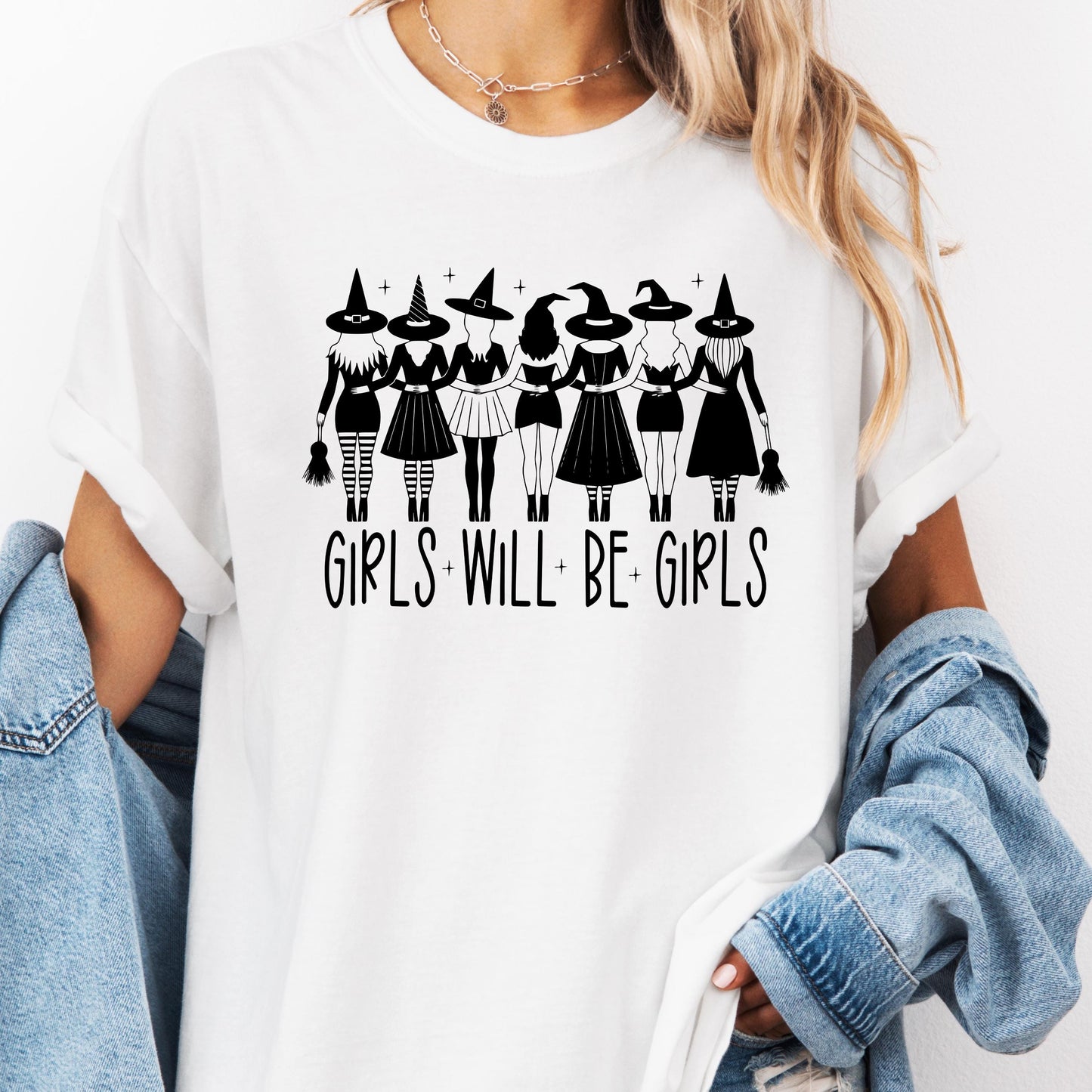 Girls Will Be Girls Halloween Shirt: Comfort Colors Witch Graphic Tee