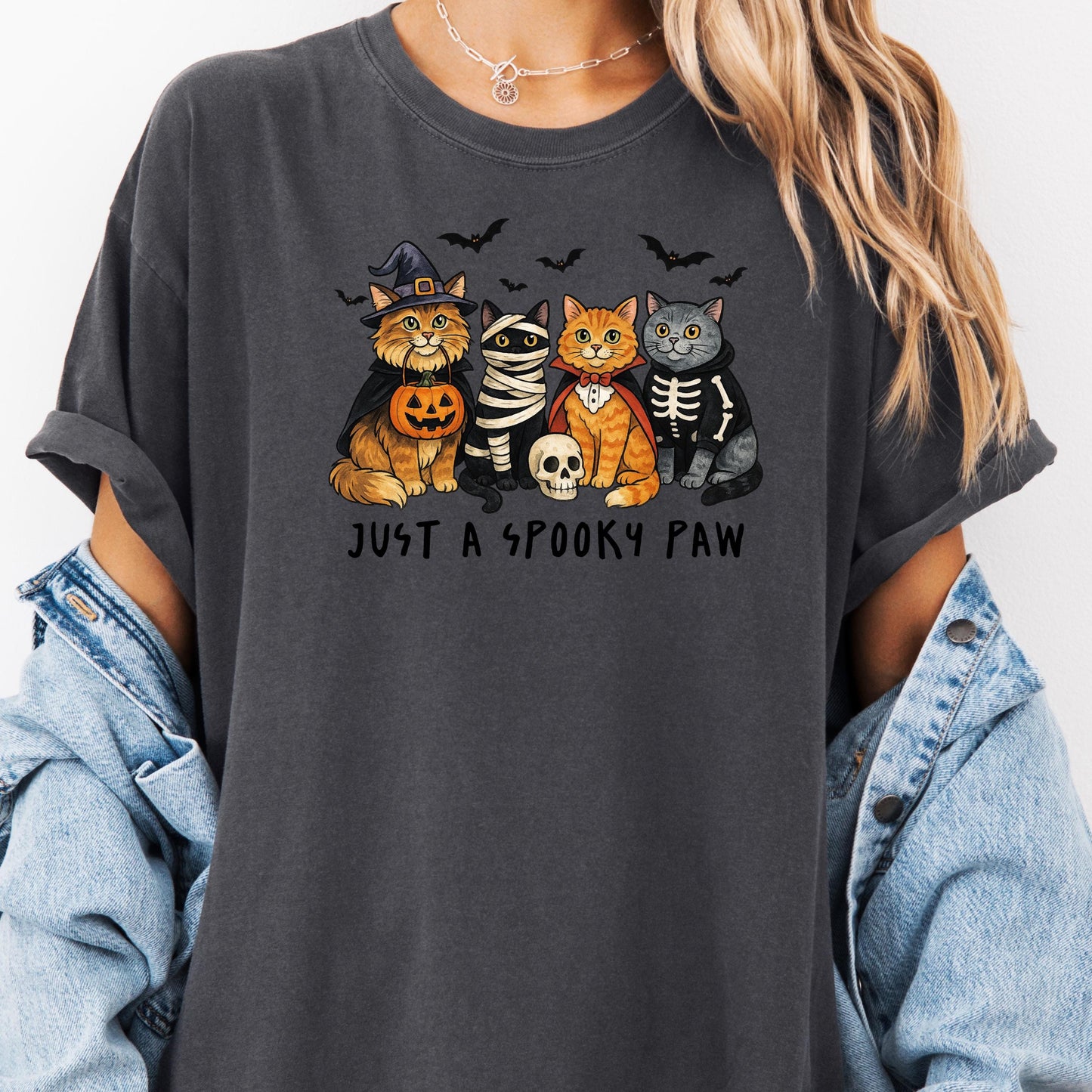 Spooky Cat Halloween Graphic Tee: Funny Witch, Mummy & Vampire Cats
