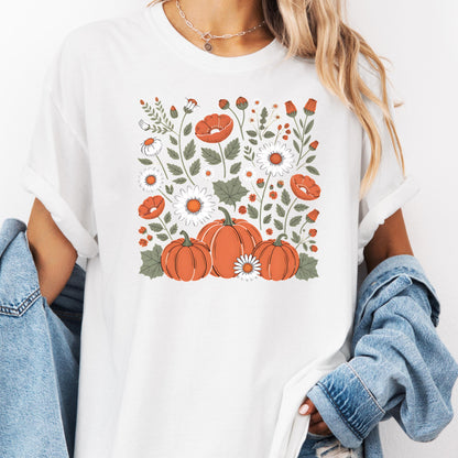 Comfort Colors Boho Floral Pumpkin Fall Shirt: Retro Autumn Graphic Tee