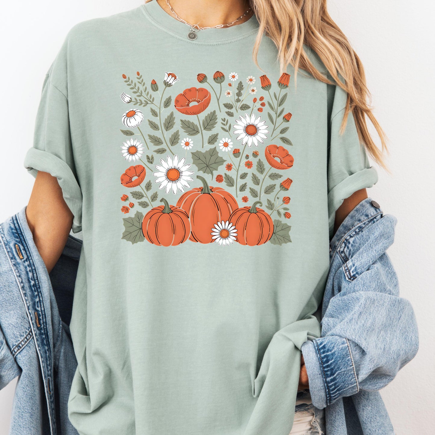 Comfort Colors Boho Floral Pumpkin Fall Shirt: Retro Autumn Graphic Tee