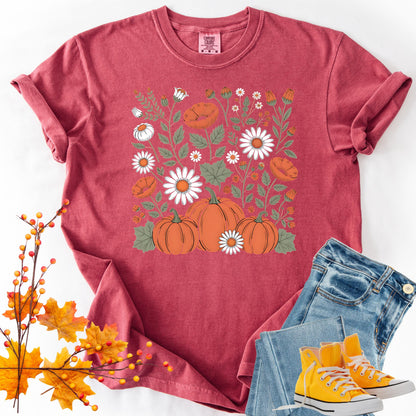 Comfort Colors Boho Floral Pumpkin Fall Shirt: Retro Autumn Graphic Tee