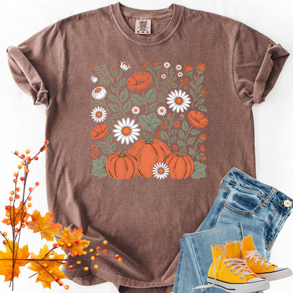 Comfort Colors Boho Floral Pumpkin Fall Shirt: Retro Autumn Graphic Tee