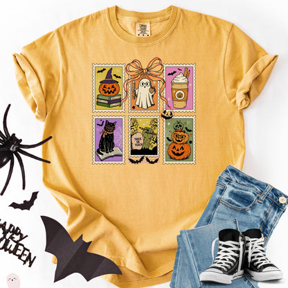 Retro Halloween Ghost Cat Pumpkin Shirt: Comfort Colors Fall Tee