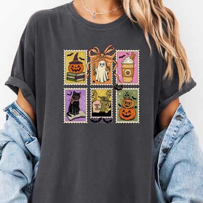 Retro Halloween Ghost Cat Pumpkin Shirt: Comfort Colors Fall Tee
