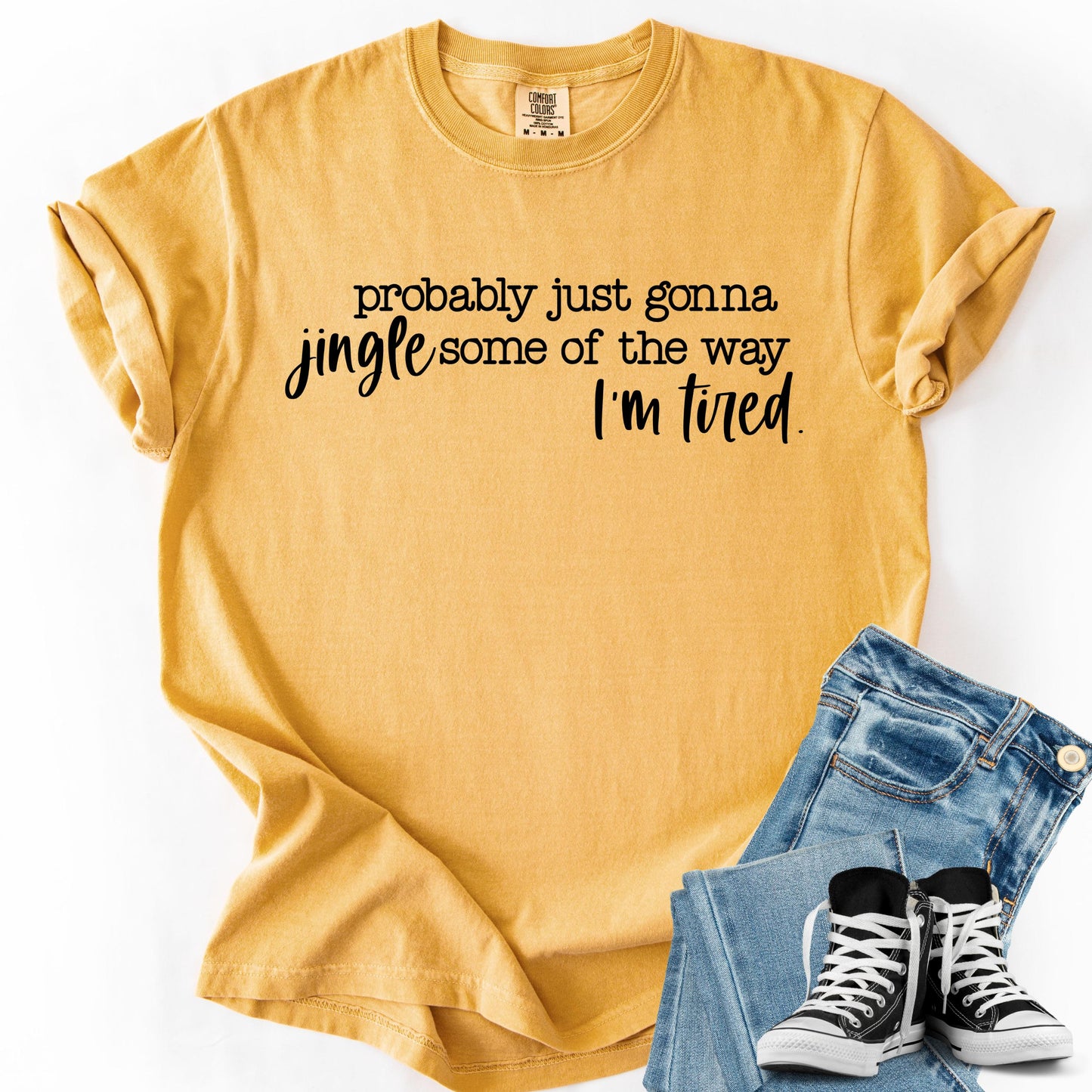 Funny Christmas Sweatshirt: Jingle Tired Holiday Saying, Soft Cotton Tee