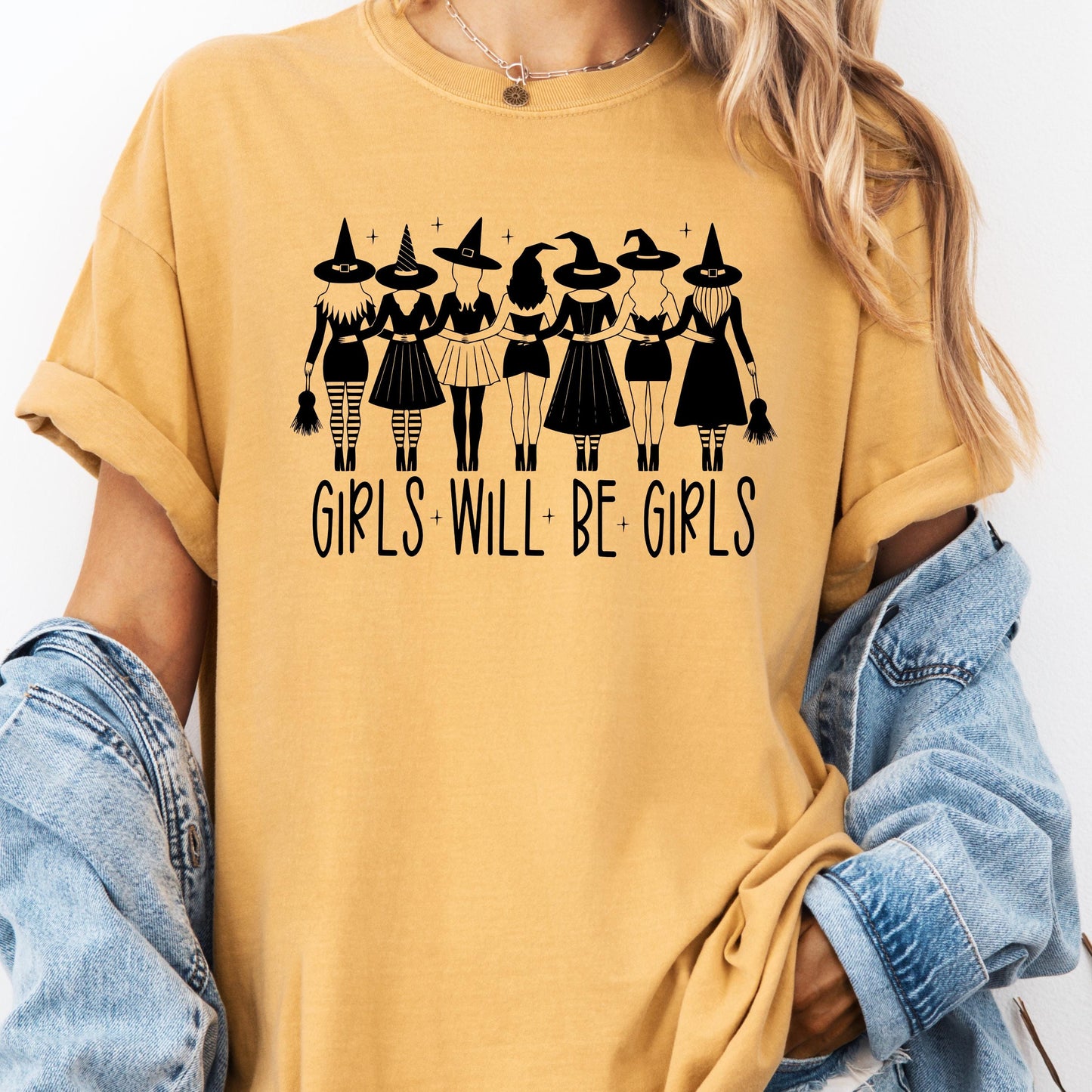 Girls Will Be Girls Halloween Shirt: Comfort Colors Witch Graphic Tee