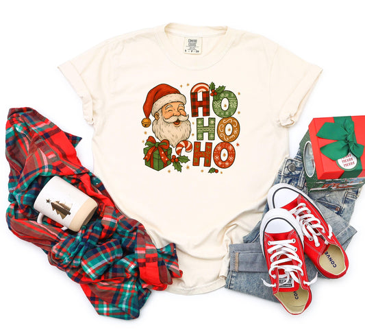 Ho Ho Ho Christmas Vintage Shirt, Santa Inspired Tee Shirt, Western Graphic Tee, Retro Shirt, Comfort Colors®, Garment Dyed, Boho, Vintage