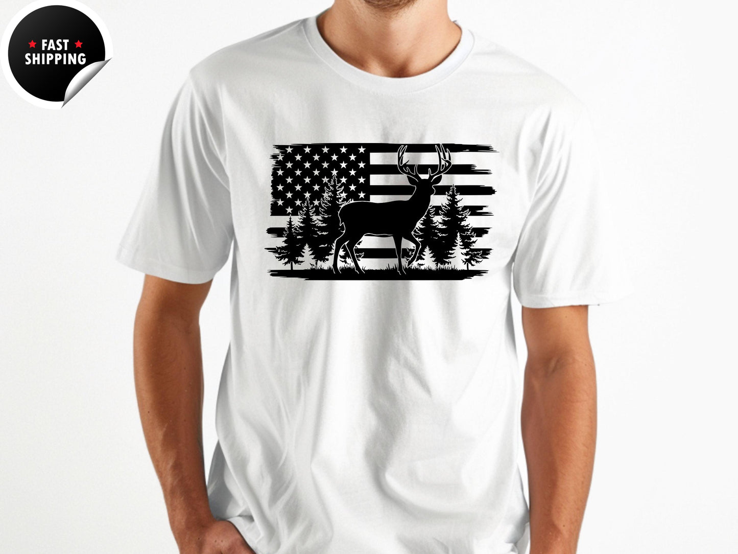 Patriotic Deer USA Flag T-Shirt: Vintage Hunting Graphic Tee