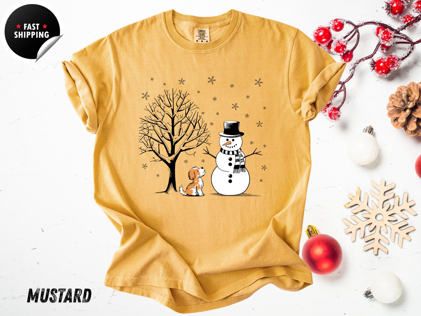 Comfort Colors® Cute Winter Holiday Shirt, Xmas Tree Tee, Snowman Dog Christmas Shirt 2025, Funny Snowman Gift Shirt for Her