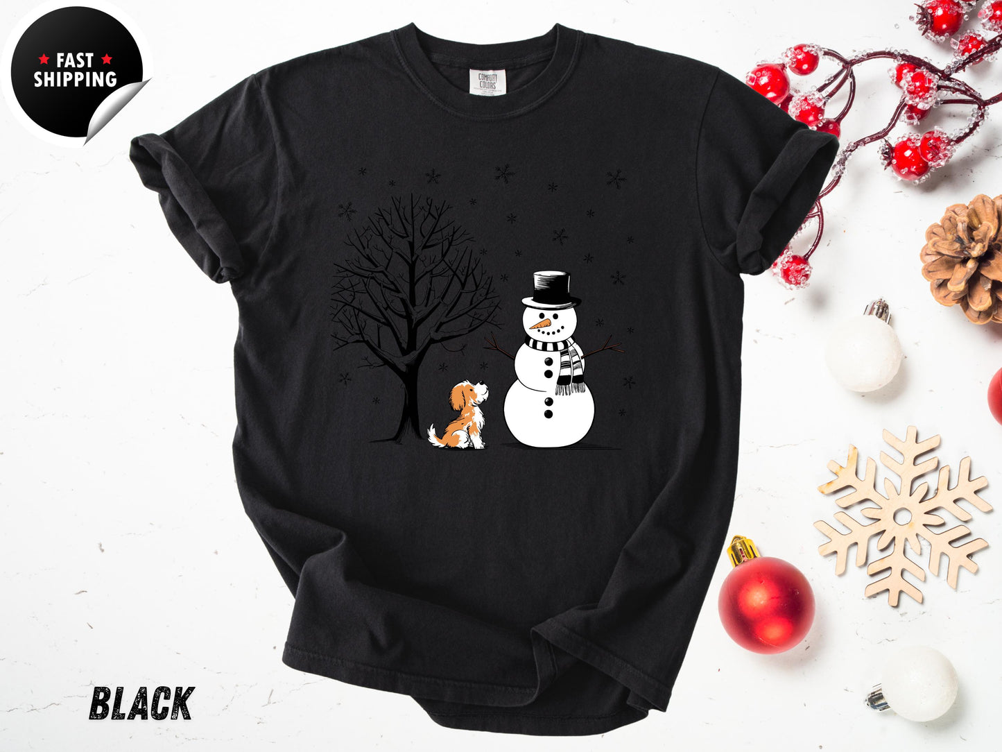 Comfort Colors® Cute Winter Holiday Shirt, Xmas Tree Tee, Snowman Dog Christmas Shirt 2025, Funny Snowman Gift Shirt for Her