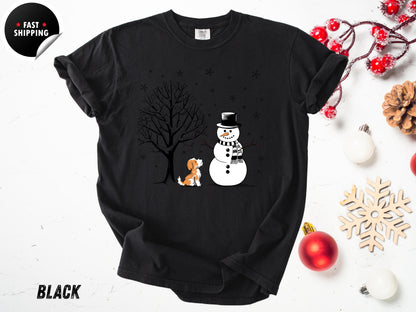 Comfort Colors® Cute Winter Holiday Shirt, Xmas Tree Tee, Snowman Dog Christmas Shirt 2025, Funny Snowman Gift Shirt for Her