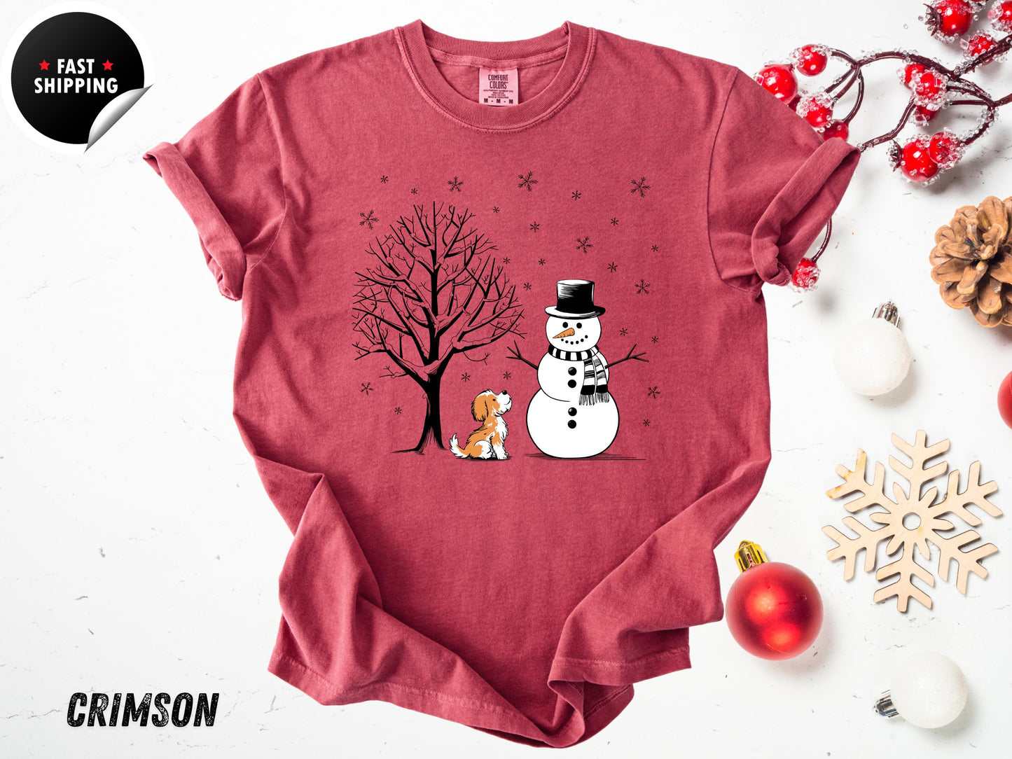 Comfort Colors® Cute Winter Holiday Shirt, Xmas Tree Tee, Snowman Dog Christmas Shirt 2025, Funny Snowman Gift Shirt for Her