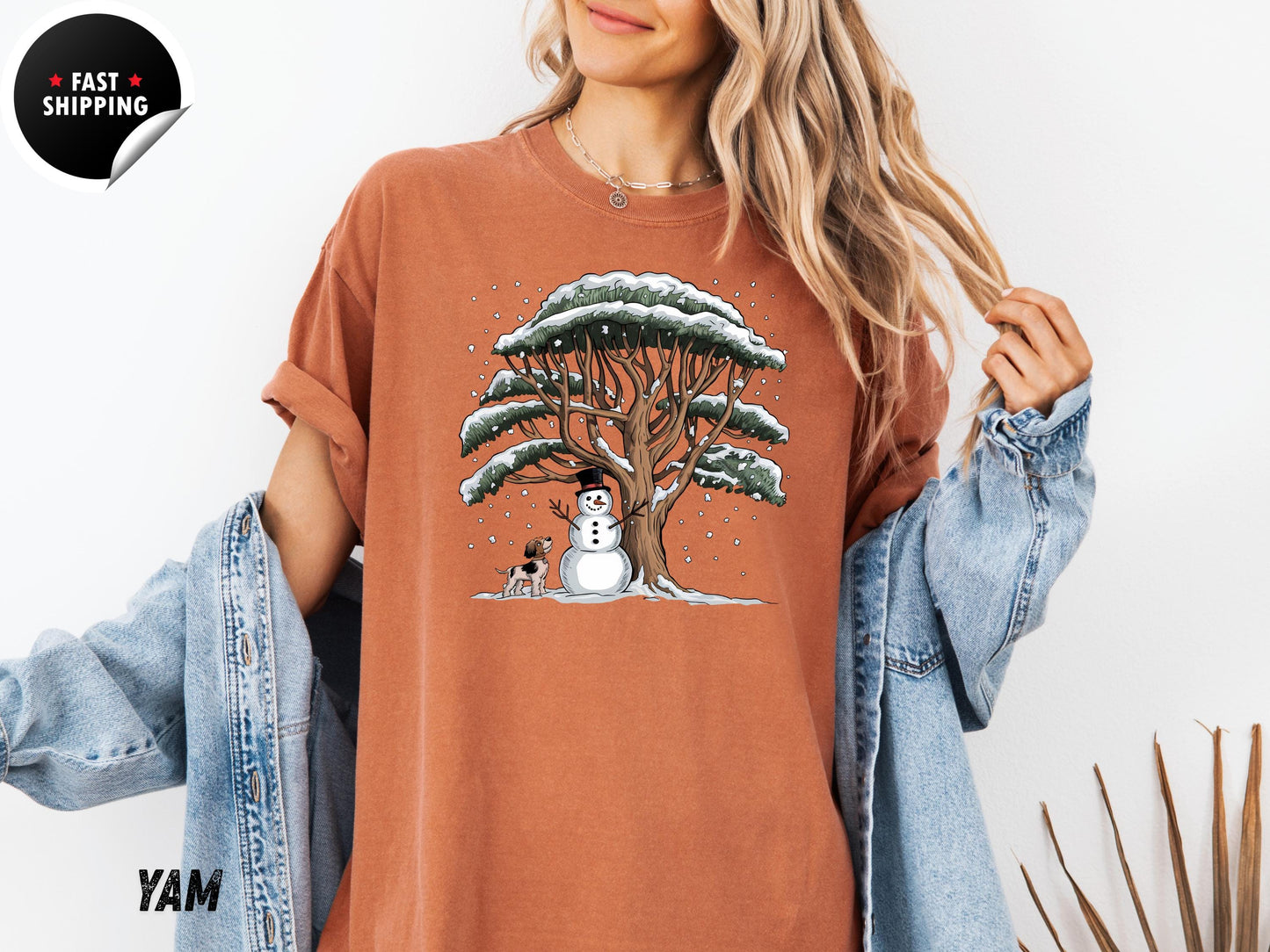 Comfort Colors® Snowman And Dog Shirt, Christmas Crewneck, Winter Holiday Shirt, Xmas Snowman Shirt, Xmas Tree Shirt, Cute Snowman Shirt