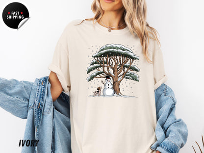 Comfort Colors® Snowman And Dog Shirt, Christmas Crewneck, Winter Holiday Shirt, Xmas Snowman Shirt, Xmas Tree Shirt, Cute Snowman Shirt