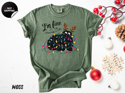 Funny Christmas Cat T-Shirt: Tangled Lights, Holiday Graphic Tee