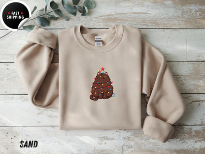 Comfort Colors® Cute Cat Christmas Sweatshirt, Cat Mom Holiday Hoodie, Funny Christmas Cat Sweater, Cat Lover Christmas Gift